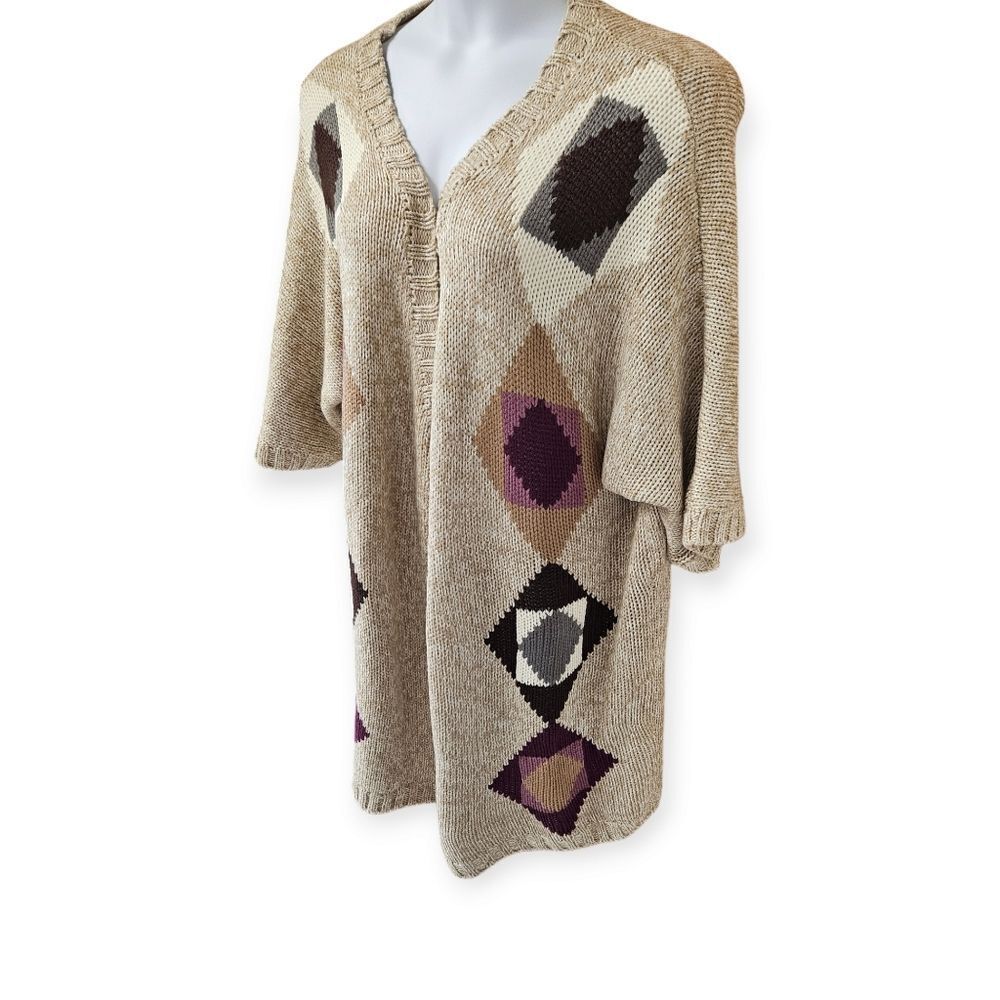 Angel Ribbons Plus Size Multi- Color Diamond shape Open Cardigan NEW 16/18 PLUS - Picture 6 of 12